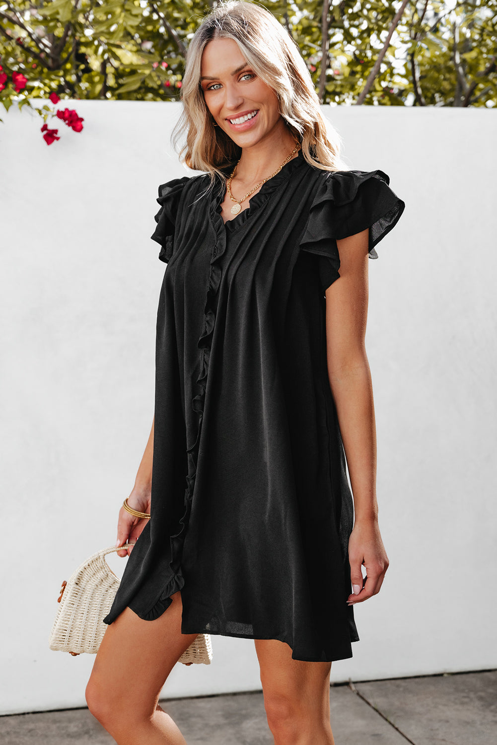 Black Ruffle Sleeve V Neck Frilled Shift Dress - Premium Dresses/Mini Dresses from Ashes 2 Wildflowers Boutique, LLC- Just $32.06! Shop now at Ashes 2 Wildflowers Boutique, LLC