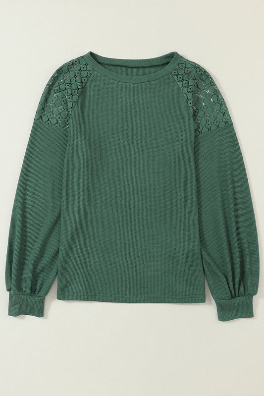 Green Lace Long Sleeve Textured Pullover - Premium Tops from Momma Done Gone Crafty- Just $29.46! Shop now at Momma Done Gone Crafty