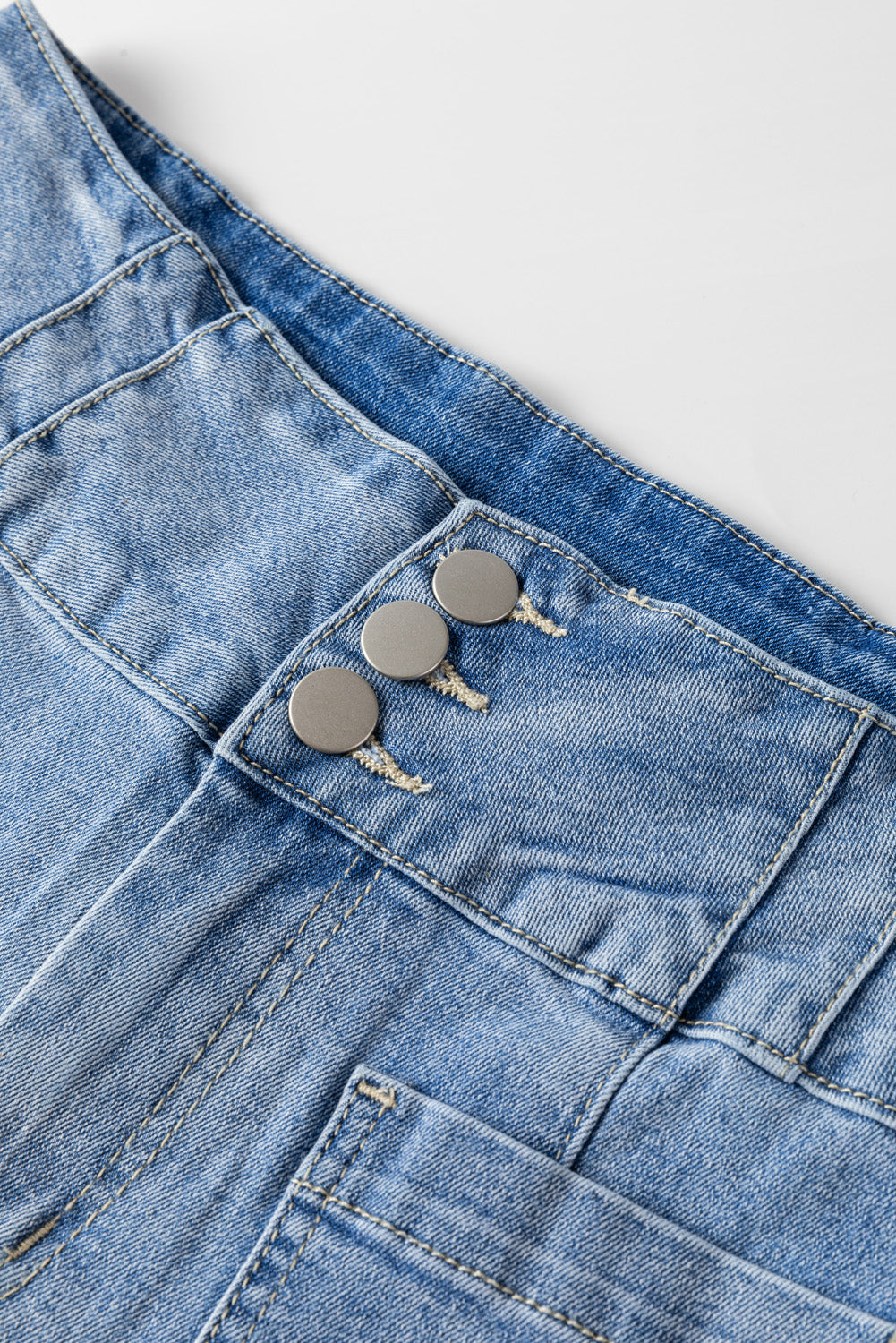 Light Blue Fly Button Exposed Seam Patched Pocket Flare Jeans - Premium Bottoms/Jeans from Ashes 2 Wildflowers Boutique, LLC- Just $36.63! Shop now at Ashes 2 Wildflowers Boutique, LLC