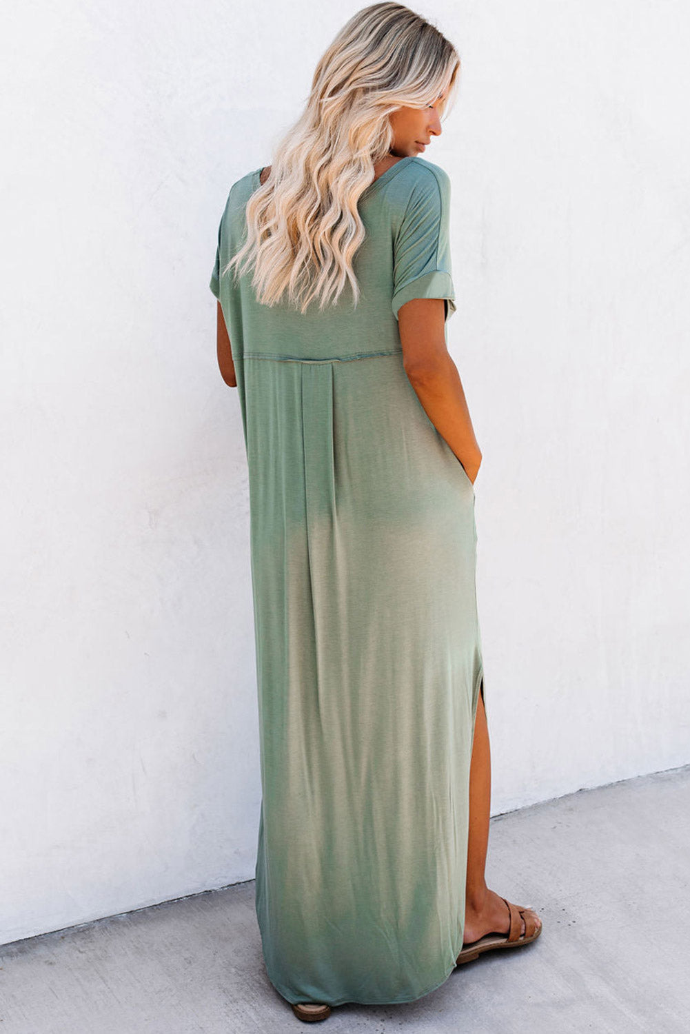 Grass Green V Neck Hidden Pocket Splits Maxi T-shirt Dress - Premium Dresses/T Shirt Dresses from Ashes 2 Wildflowers Boutique, LLC- Just $20.31! Shop now at Ashes 2 Wildflowers Boutique, LLC