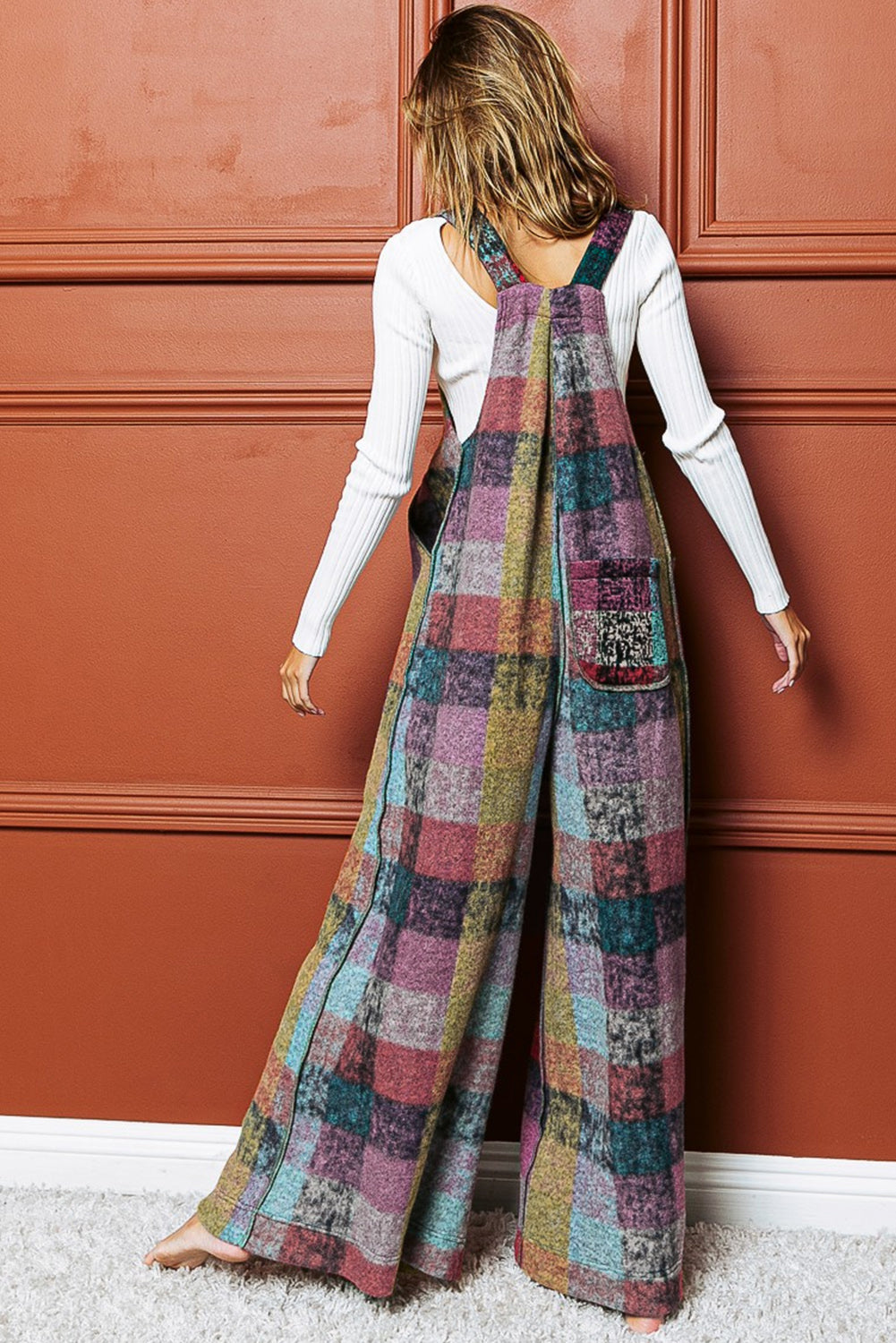 Multicolour Brushed Checkered Wide Leg Overalls - Premium Bottoms/Jumpsuits & Rompers from Momma Done Gone Crafty- Just $32.16! Shop now at Momma Done Gone Crafty