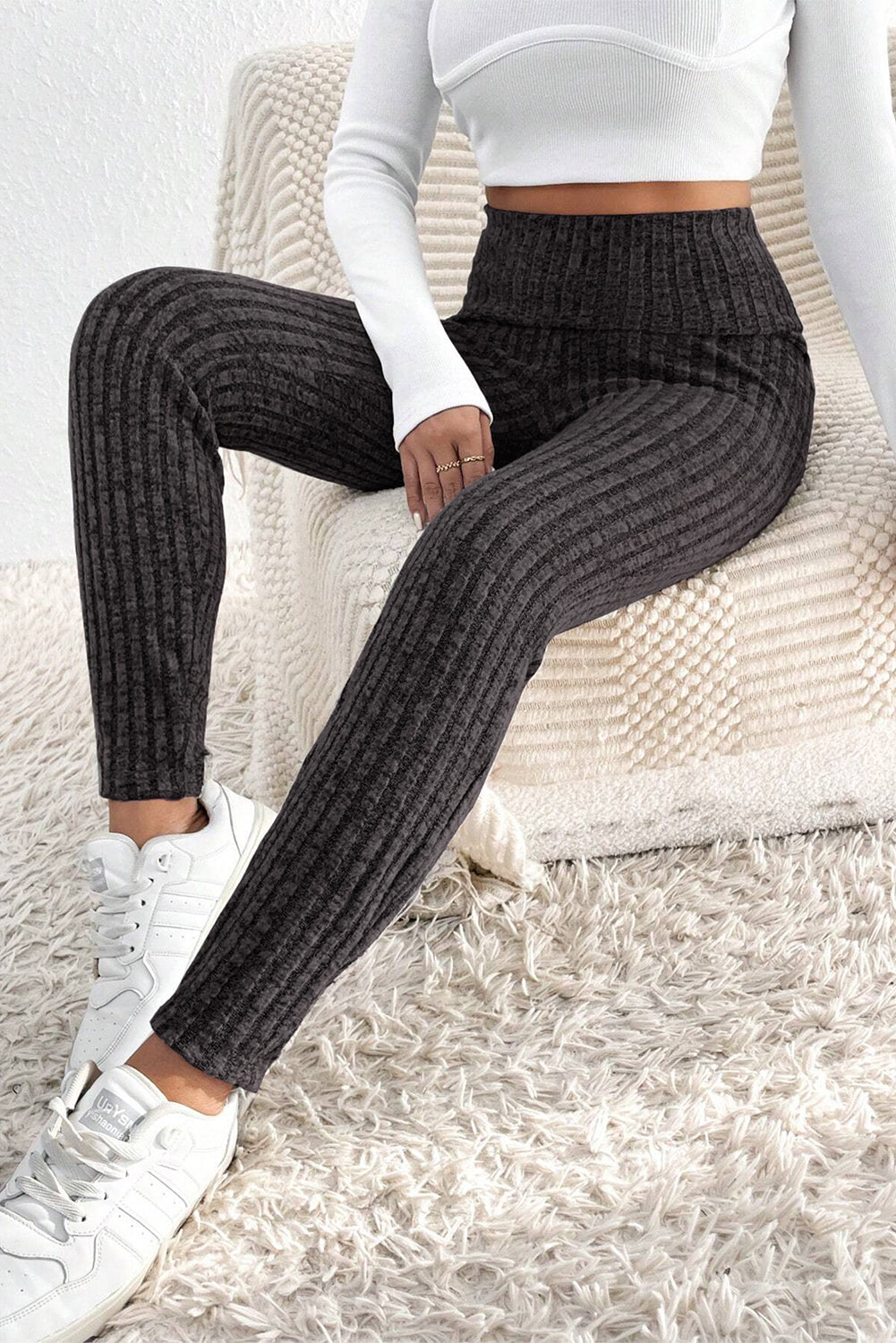 Dark Grey Wide Waistband Ribbed Textured Knit Leggings - Premium Bottoms/Leggings from Ashes 2 Wildflowers Boutique, LLC- Just $15.42! Shop now at Ashes 2 Wildflowers Boutique, LLC