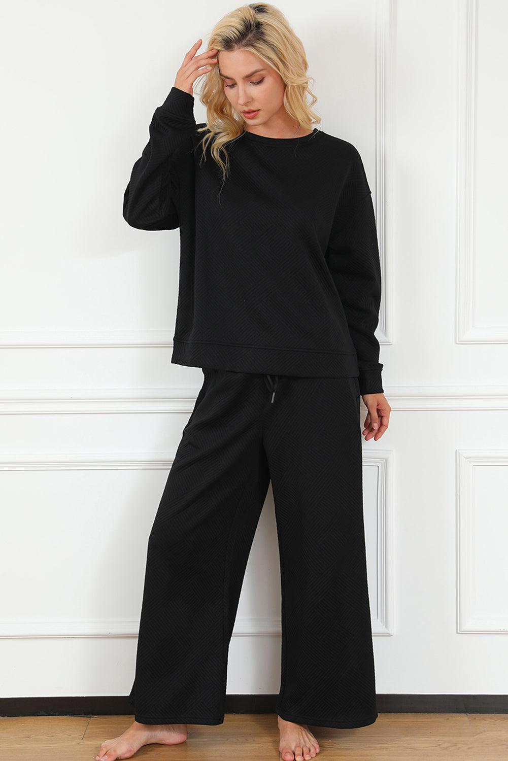 Black Ultra Loose Textured 2pcs Slouchy Outfit - Premium Loungewear from Momma Done Gone Crafty- Just $36.60! Shop now at Momma Done Gone Crafty