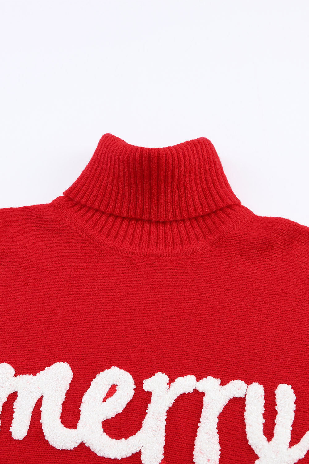 Red Merry Letter Embroidered High Neck Sweater - Premium Tops from Momma Done Gone Crafty- Just $52.99! Shop now at Momma Done Gone Crafty