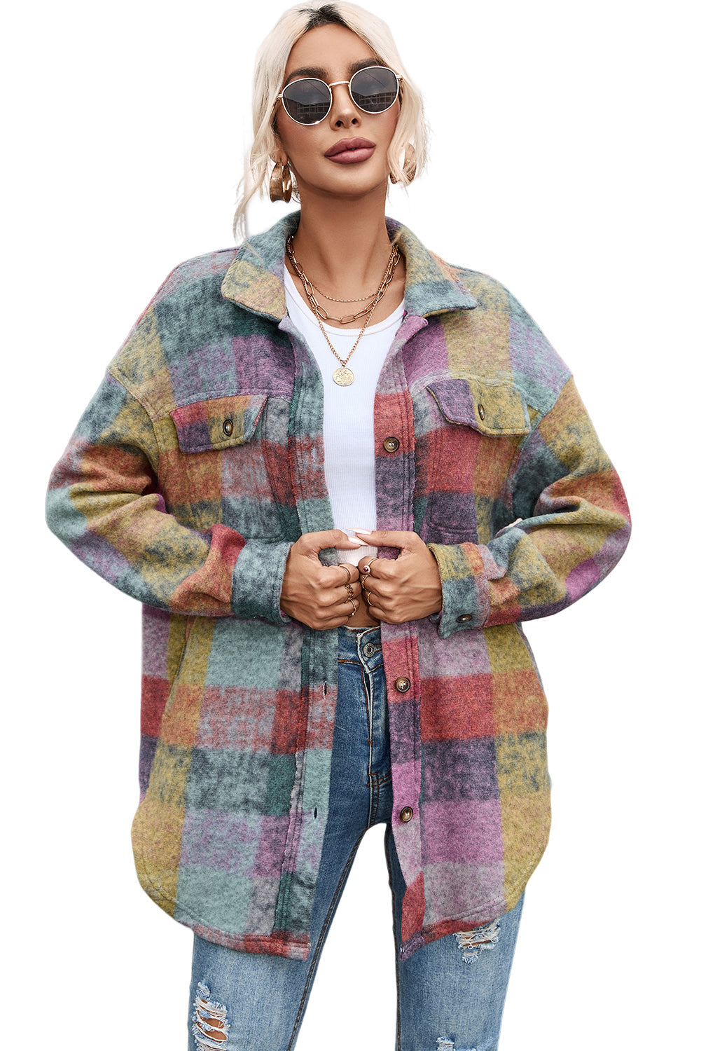 Multicolor Brushed Plaid Pocketed Oversize Shacket - Premium Outerwear from Momma Done Gone Crafty- Just $54.99! Shop now at Momma Done Gone Crafty