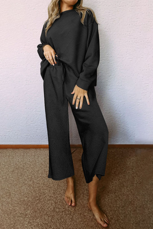 Black Ultra Loose Textured 2pcs Slouchy Outfit - Premium Loungewear from Momma Done Gone Crafty- Just $36.60! Shop now at Momma Done Gone Crafty
