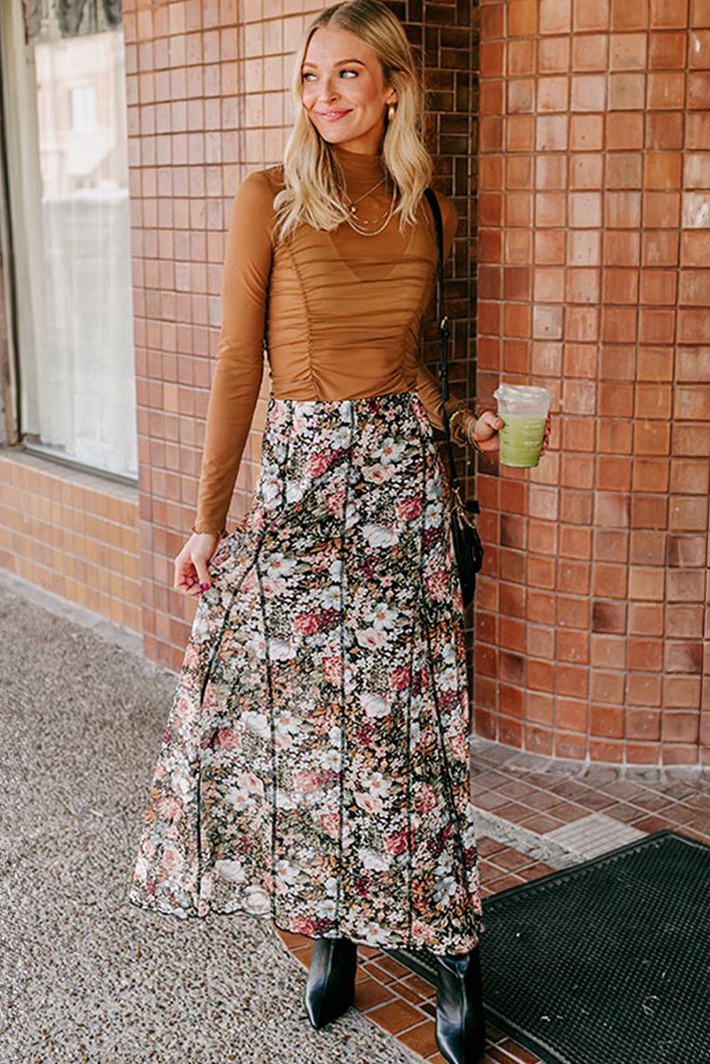 Brown Floral Print High Waist Maxi Skirt - Premium Bottoms/Skirts & Petticoat from Ashes 2 Wildflowers Boutique, LLC- Just $21.15! Shop now at Ashes 2 Wildflowers Boutique, LLC