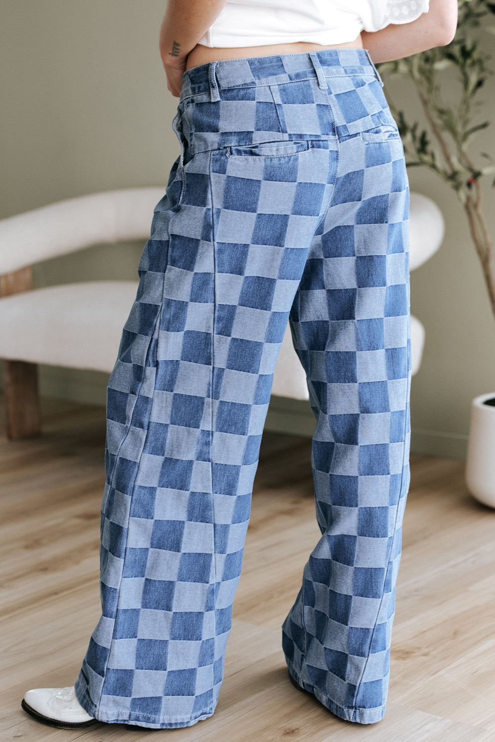 Dusk Blue Checkered Denim Wide Leg Jeans - Premium Bottoms/Jeans from Ashes 2 Wildflowers Boutique, LLC- Just $38.15! Shop now at Ashes 2 Wildflowers Boutique, LLC