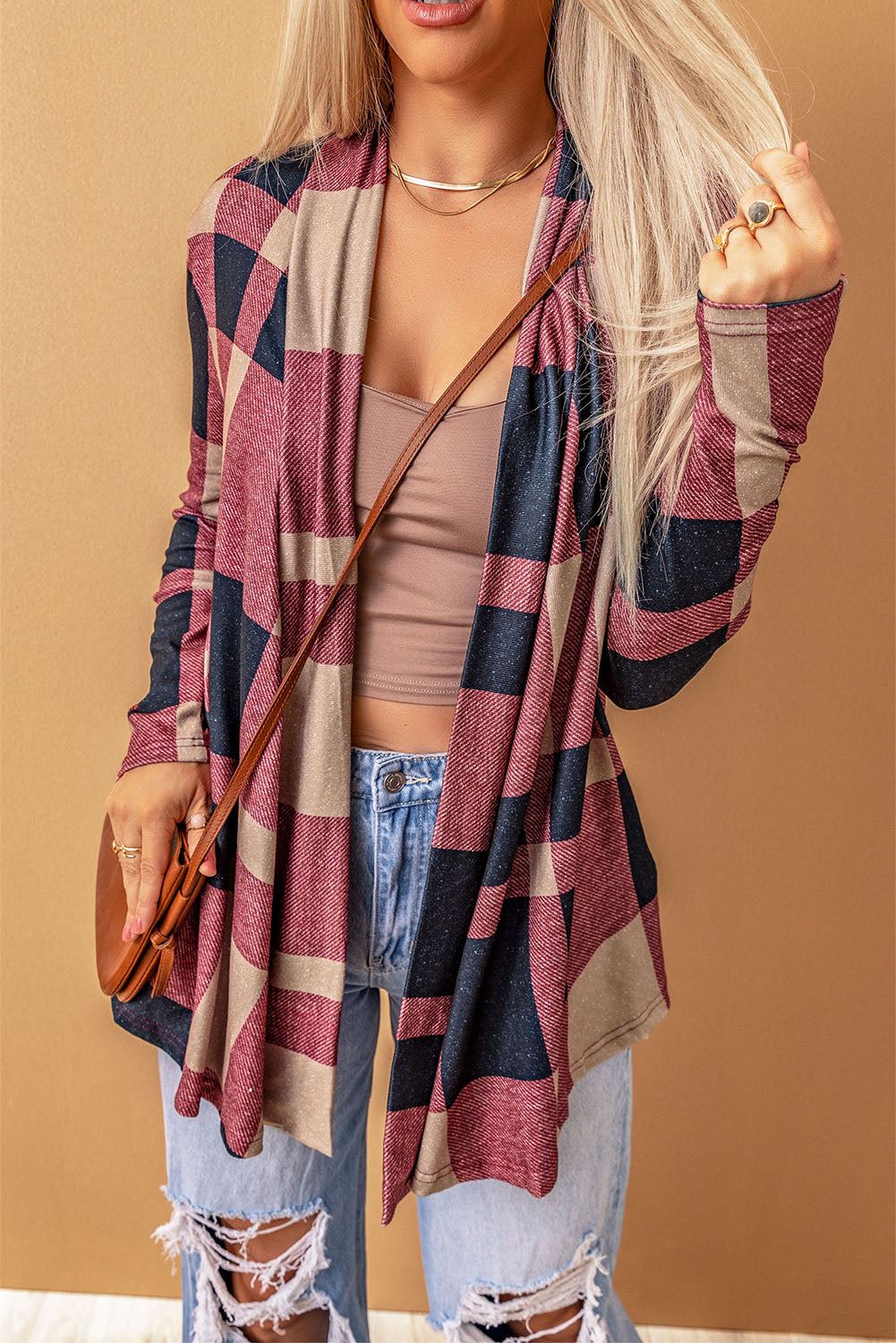 Draped Open Front Plaid Cardigan - Premium Tops from Momma Done Gone Crafty- Just $31.50! Shop now at Momma Done Gone Crafty