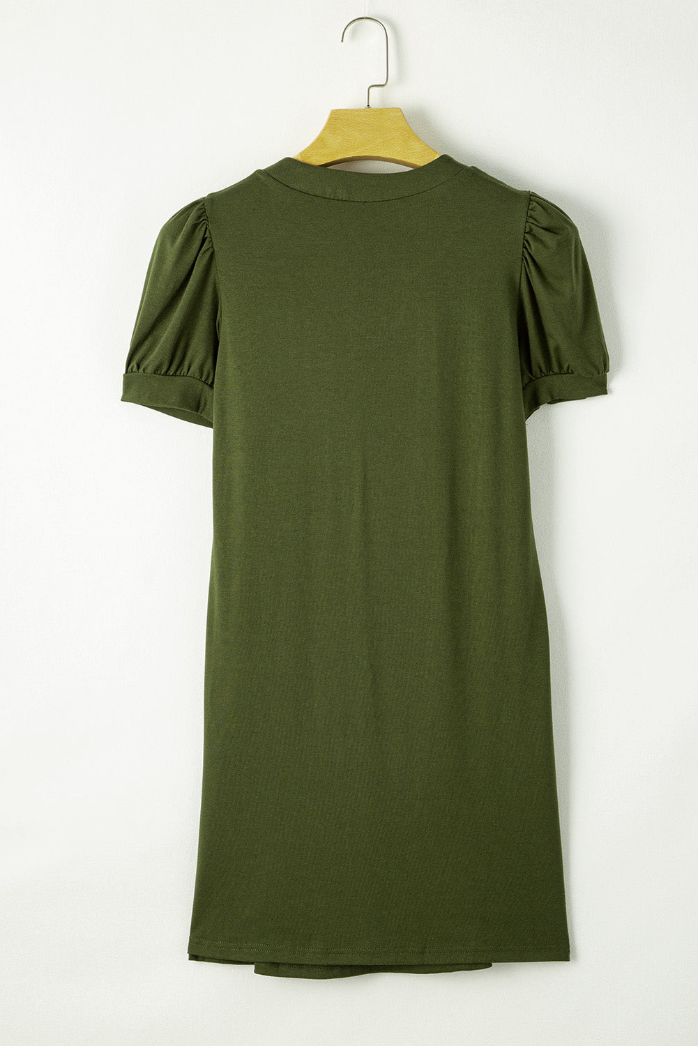 Fern Green Notched Neck Pleated Puff Sleeve Shift T-shirt Dress - Premium Dresses/T Shirt Dresses from Ashes 2 Wildflowers Boutique, LLC- Just $18.03! Shop now at Ashes 2 Wildflowers Boutique, LLC