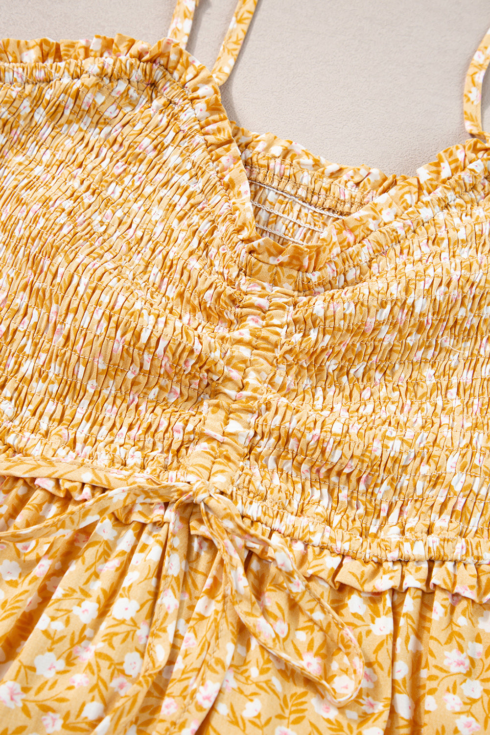 Yellow Frilly Smocked High Waist Floral Maxi Dress - Premium Dresses/Maxi Dresses from Ashes 2 Wildflowers Boutique, LLC- Just $36.54! Shop now at Ashes 2 Wildflowers Boutique, LLC