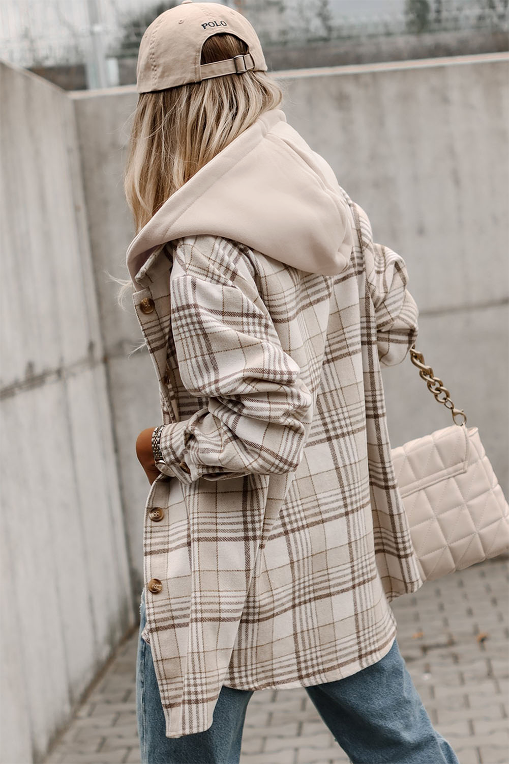 Khaki Plaid Removable Hood Buttoned Shacket - Premium Outerwear/Plaid Shackets from Momma Done Gone Crafty- Just $58.99! Shop now at Momma Done Gone Crafty