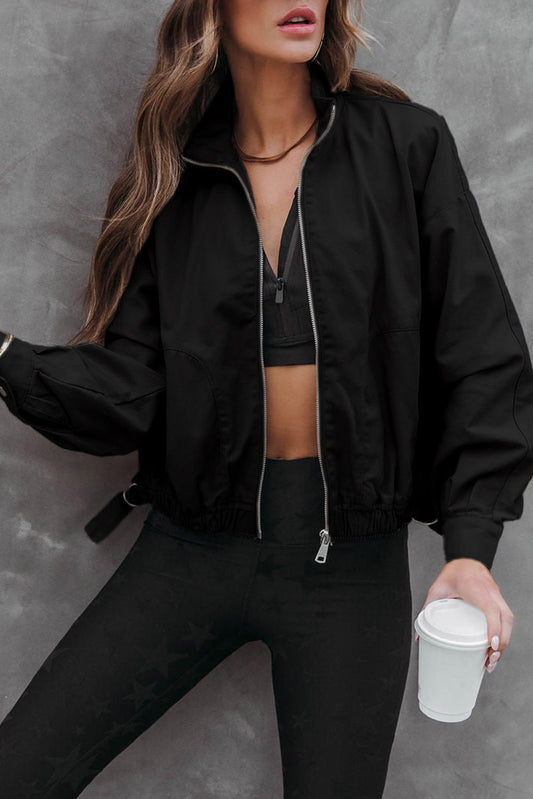 Black Solid Full Zipped Jacket - Premium Outerwear from Momma Done Gone Crafty- Just $68.94! Shop now at Momma Done Gone Crafty