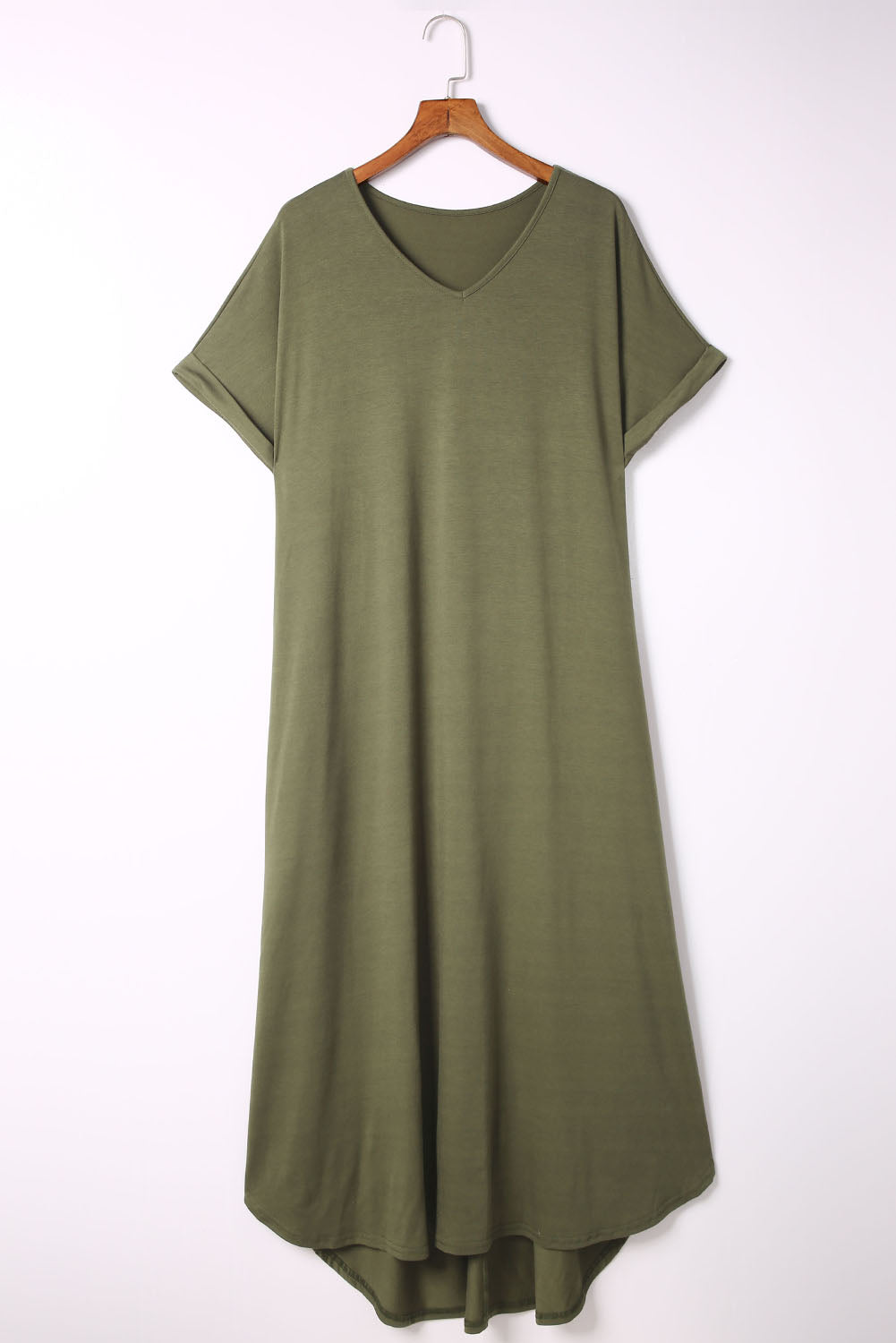 Green Plus Size V Neck Rolled Cuffs Maxi Dress - Premium Plus Size from Momma Done Gone Crafty- Just $35.99! Shop now at Momma Done Gone Crafty
