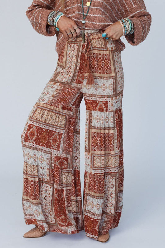 Brown Boho Aztec Print Tiered Palazzo Pants - Premium Bottoms/Pants & Culotte from Momma Done Gone Crafty- Just $26.55! Shop now at Momma Done Gone Crafty