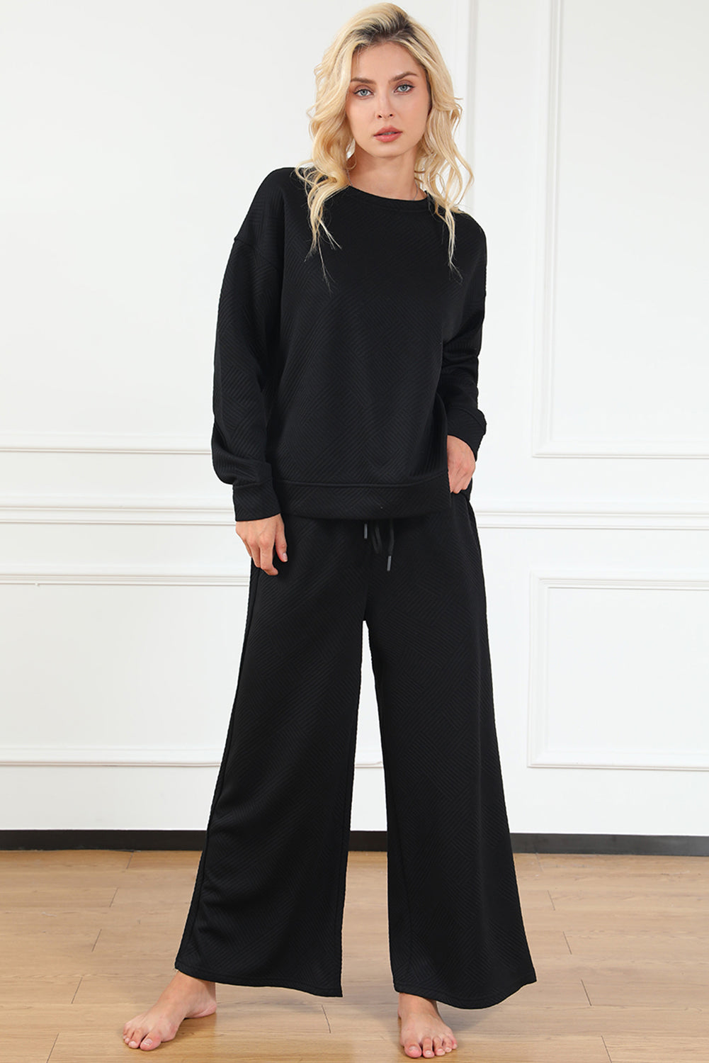 Black Ultra Loose Textured 2pcs Slouchy Outfit - Premium Loungewear from Momma Done Gone Crafty- Just $36.60! Shop now at Momma Done Gone Crafty