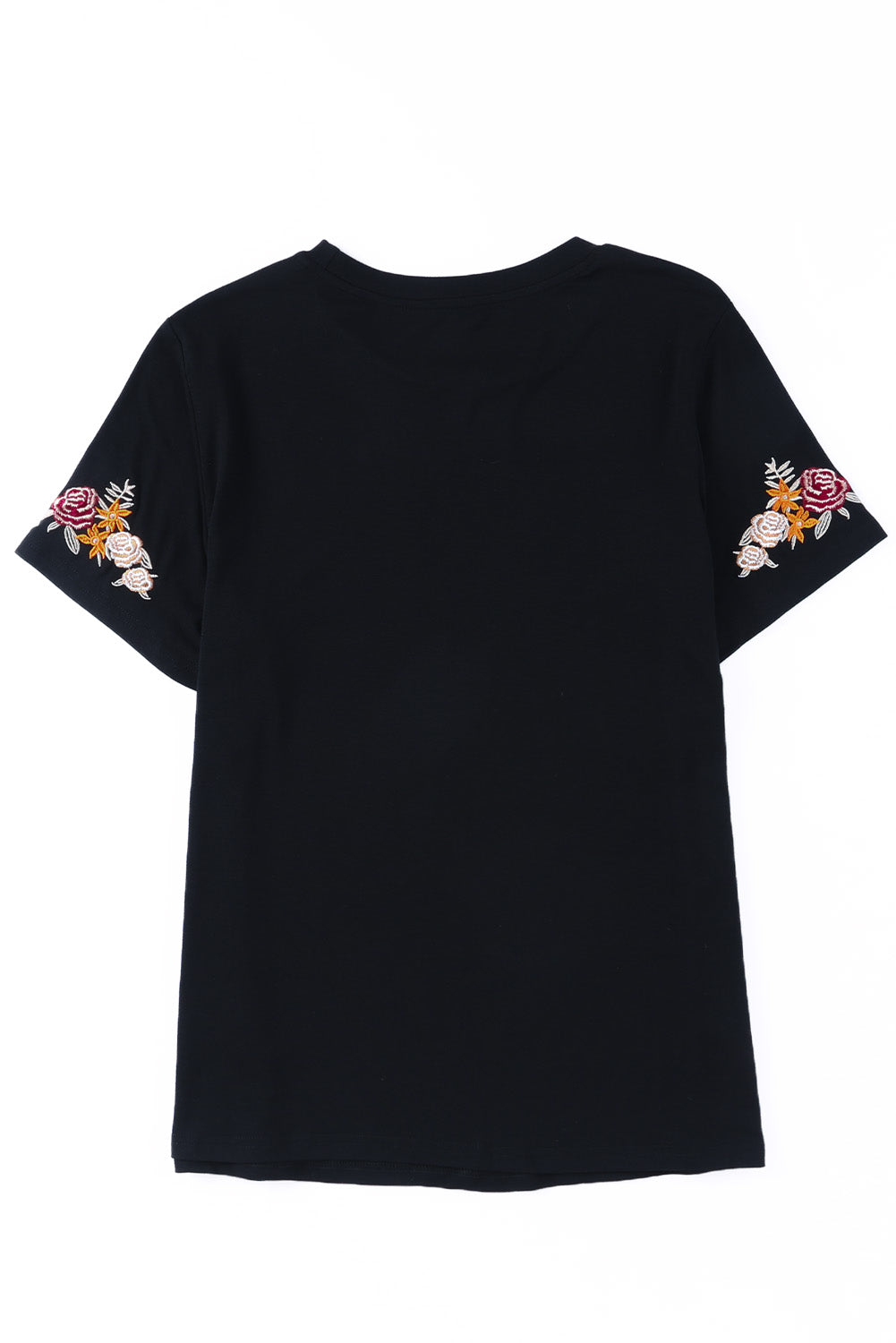 Black Floral Embroidered Round Neck Short Sleeve T Shirt - Premium Tops from Momma Done Gone Crafty- Just $59.70! Shop now at Momma Done Gone Crafty