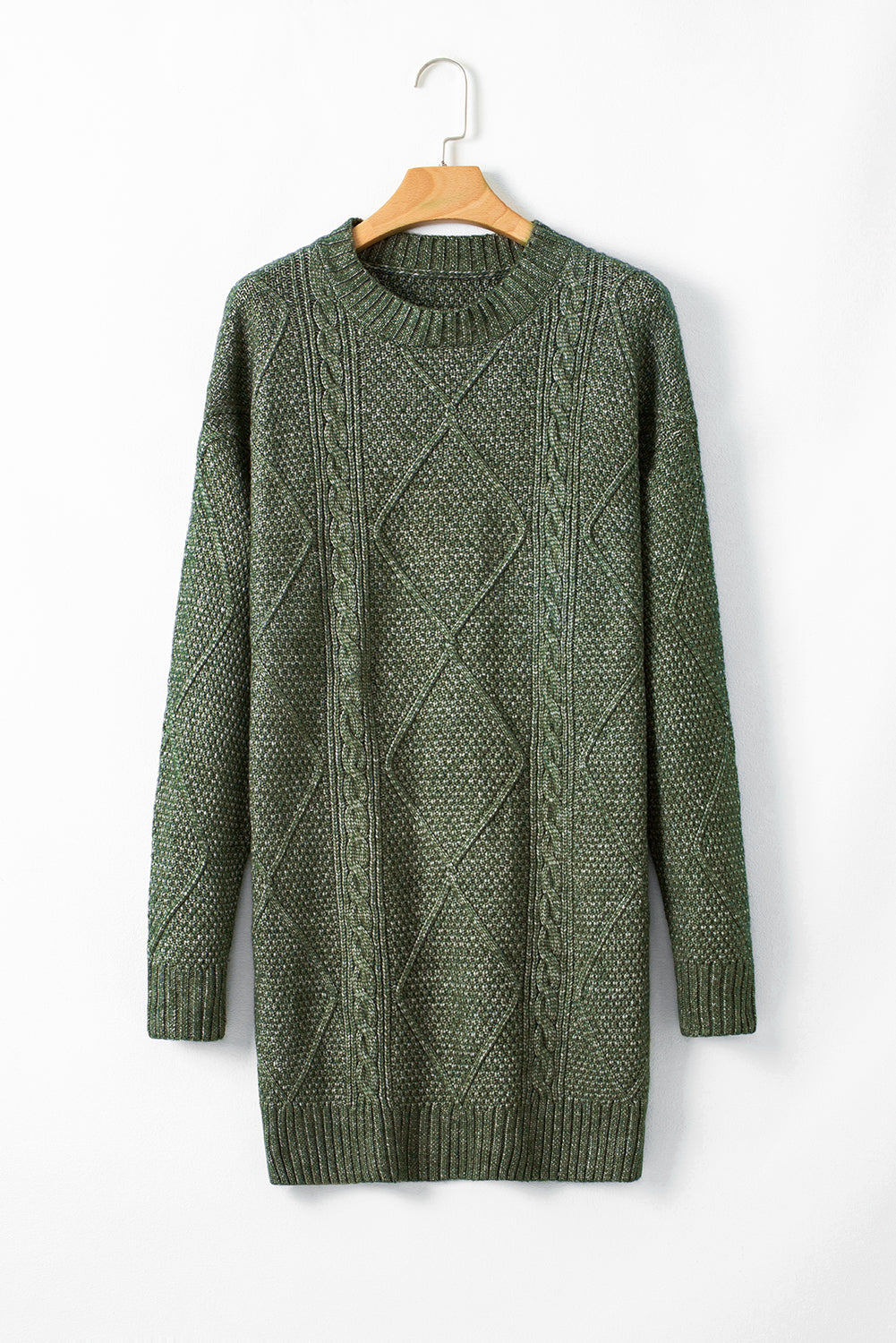 Mist Green Cable Knit Drop Shoulder Loose Fit Sweater Dress - Premium Sweaters & Cardigans/Sweater Dresses from Momma Done Gone Crafty- Just $35.85! Shop now at Momma Done Gone Crafty