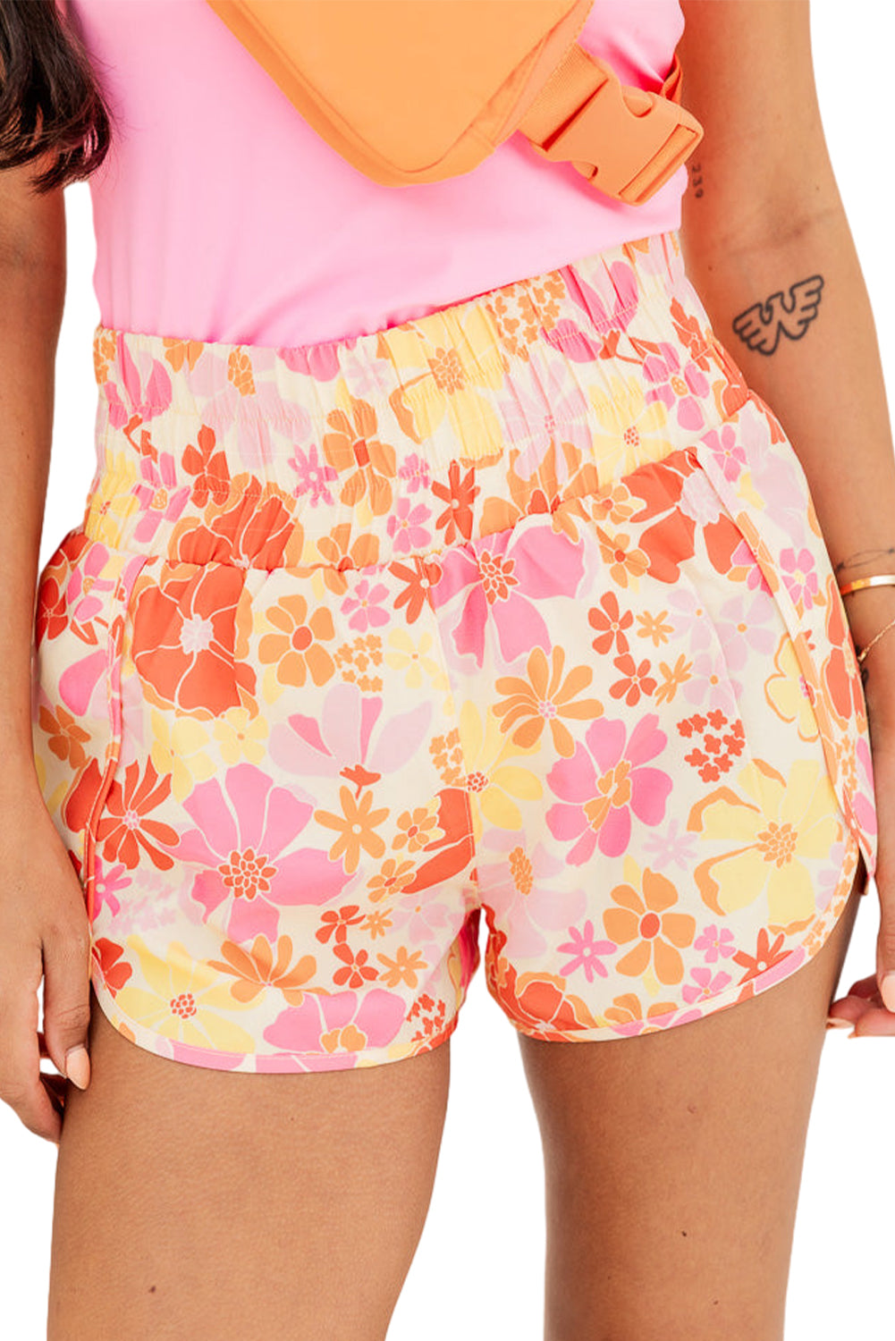 Orange Boho Floral Shirred High Waist Casual Shorts - Premium Bottoms/Casual Shorts from Ashes 2 Wildflowers Boutique, LLC- Just $16.59! Shop now at Ashes 2 Wildflowers Boutique, LLC