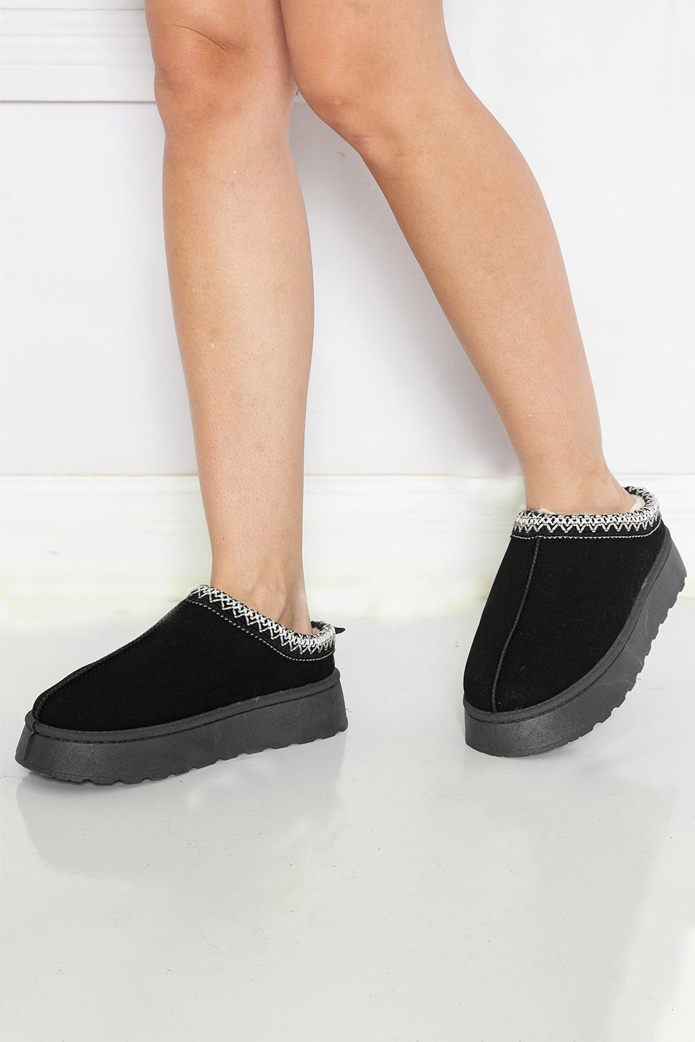 Black Contrast Print Suede Plush Lined Snow Boots - Premium Shoes & Bags/Boots from Momma Done Gone Crafty- Just $20.94! Shop now at Momma Done Gone Crafty