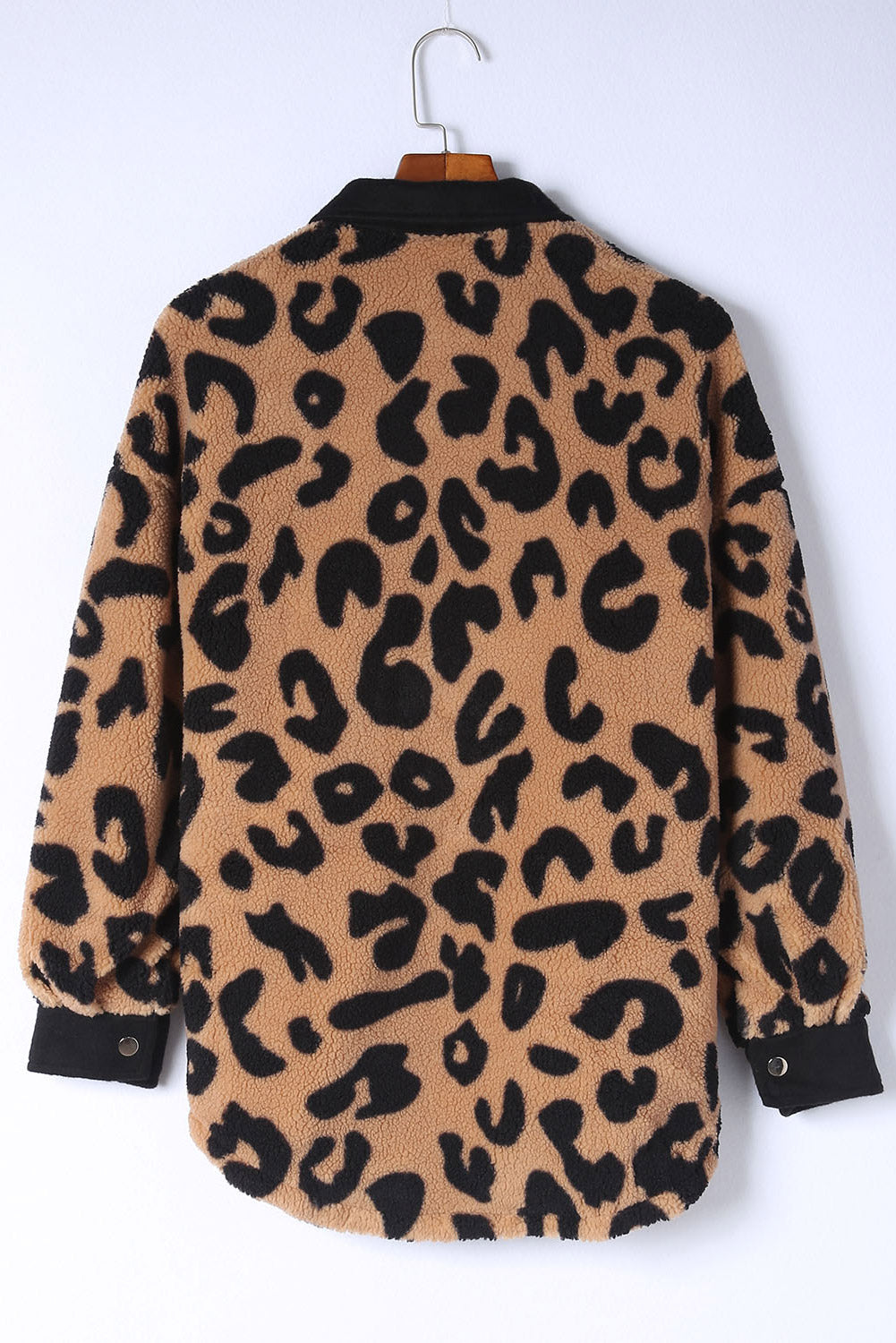 Black Contrast Trimmed Leopard Teddy Shacket - Premium Outerwear from Momma Done Gone Crafty- Just $61.50! Shop now at Momma Done Gone Crafty