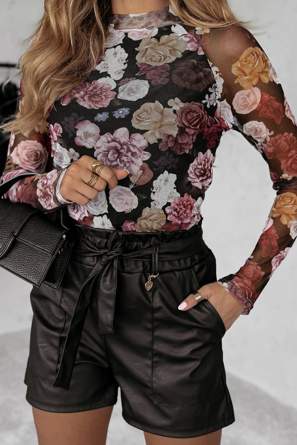 Pink Mesh Floral Print Mock Neck Long Sleeve Slim Top - Premium Tops/Long Sleeve Tops from Ashes 2 Wildflowers Boutique, LLC- Just $26.30! Shop now at Ashes 2 Wildflowers Boutique, LLC