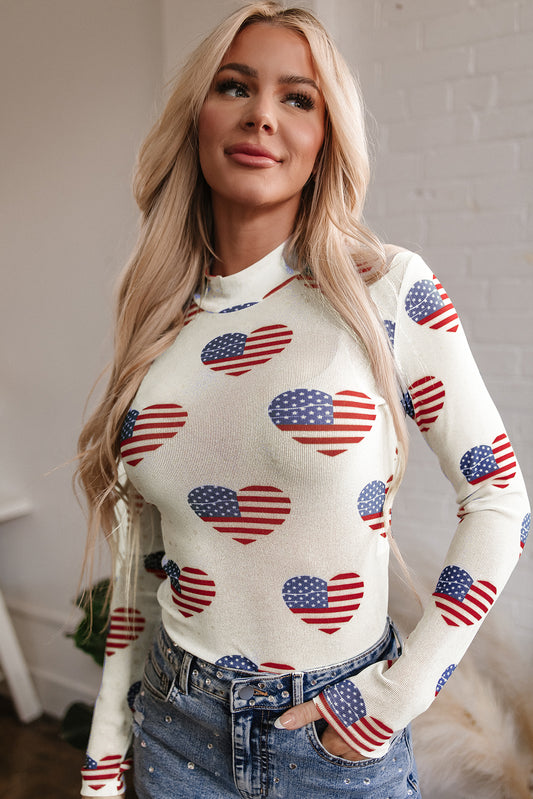 White Americana Glitter Mesh Long Sleeve Bodysuit - Premium Tops/Bodysuits from Ashes 2 Wildflowers Boutique, LLC- Just $26.90! Shop now at Ashes 2 Wildflowers Boutique, LLC
