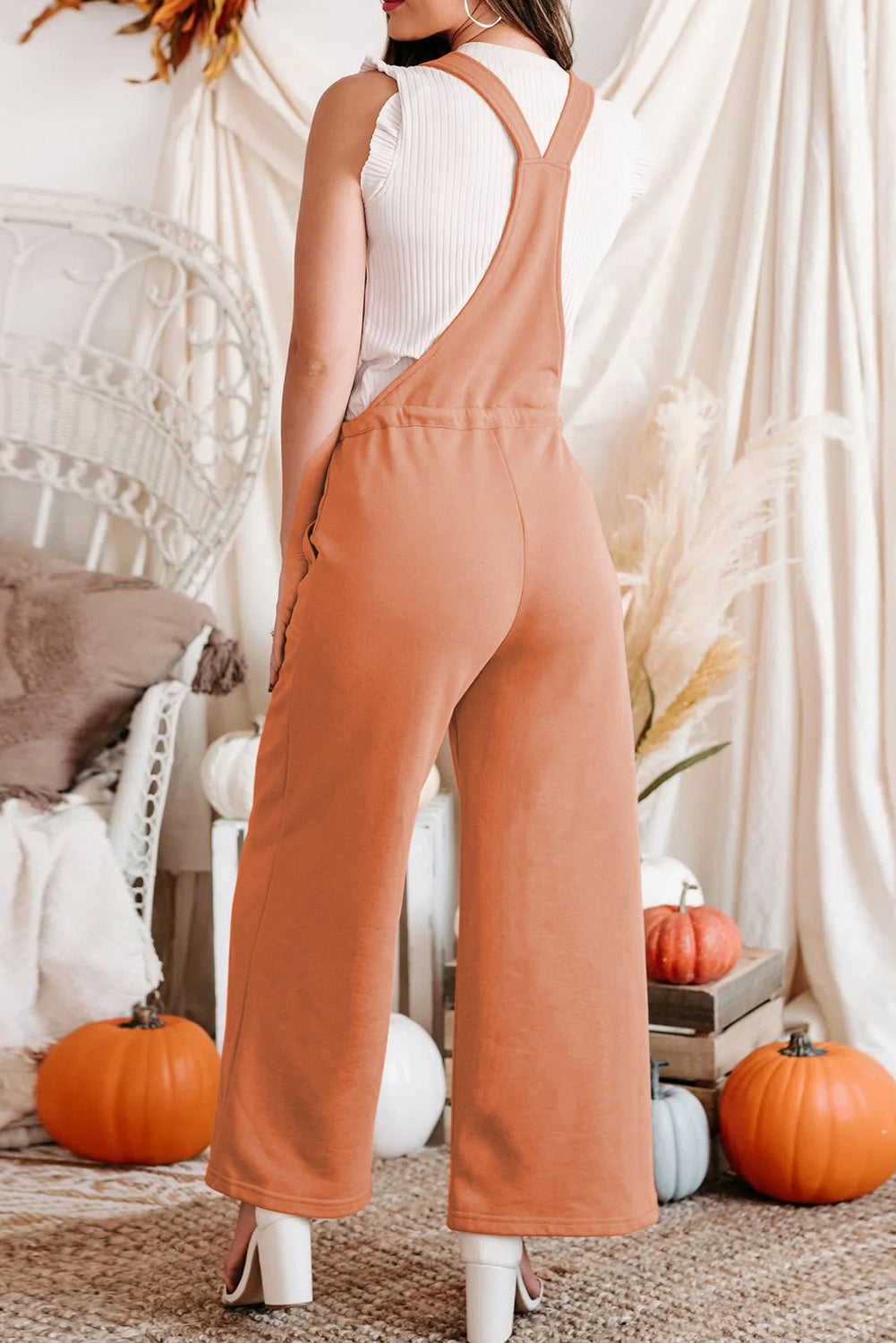 Orange Pocketed Drawstring Wide Leg Overalls - Premium Bottoms from Momma Done Gone Crafty- Just $49.11! Shop now at Momma Done Gone Crafty