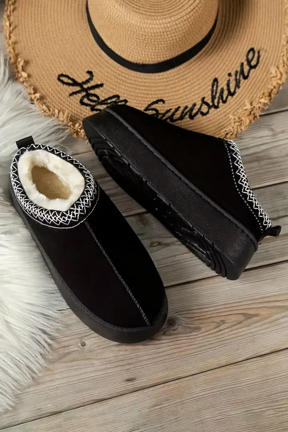 Black Contrast Print Suede Plush Lined Snow Boots - Premium Shoes & Bags/Boots from Momma Done Gone Crafty- Just $20.94! Shop now at Momma Done Gone Crafty