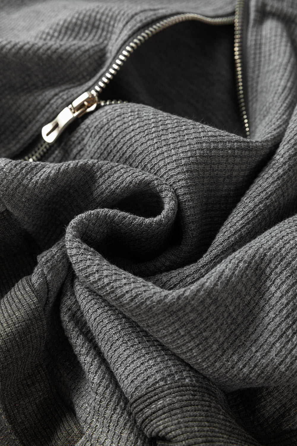 Gray Thermal Waffle Knit Full Zipper Hooded Jacket - Premium Outerwear from Momma Done Gone Crafty- Just $50.40! Shop now at Momma Done Gone Crafty