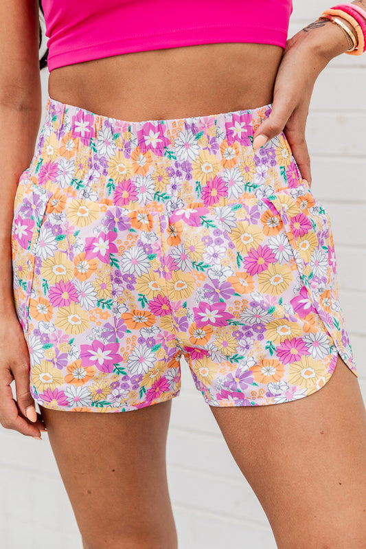 Pink Boho Floral Shirred High Waist Casual Shorts - Premium Bottoms/Casual Shorts from Ashes 2 Wildflowers Boutique, LLC- Just $26.59! Shop now at Ashes 2 Wildflowers Boutique, LLC