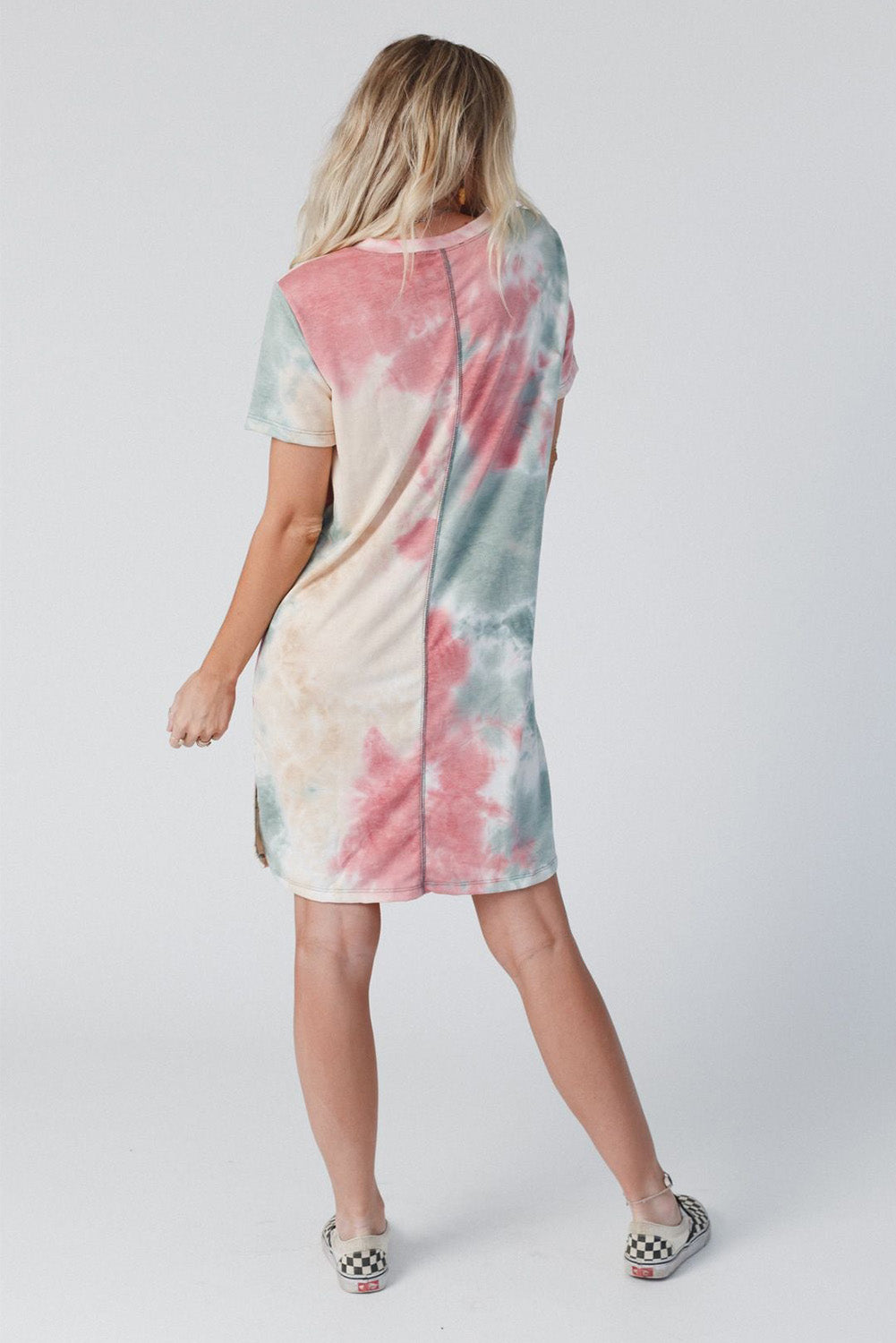 Multicolor Tie Dye Oversized Slit Tee Dress - Premium Dresses from Momma Done Gone Crafty- Just $47.10! Shop now at Momma Done Gone Crafty