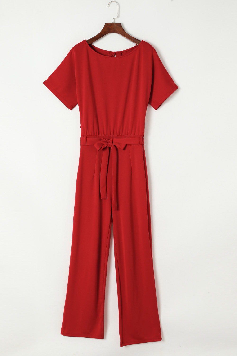 Red Belted Wide Leg Jumpsuit - Premium Bottoms from Momma Done Gone Crafty- Just $40.20! Shop now at Momma Done Gone Crafty