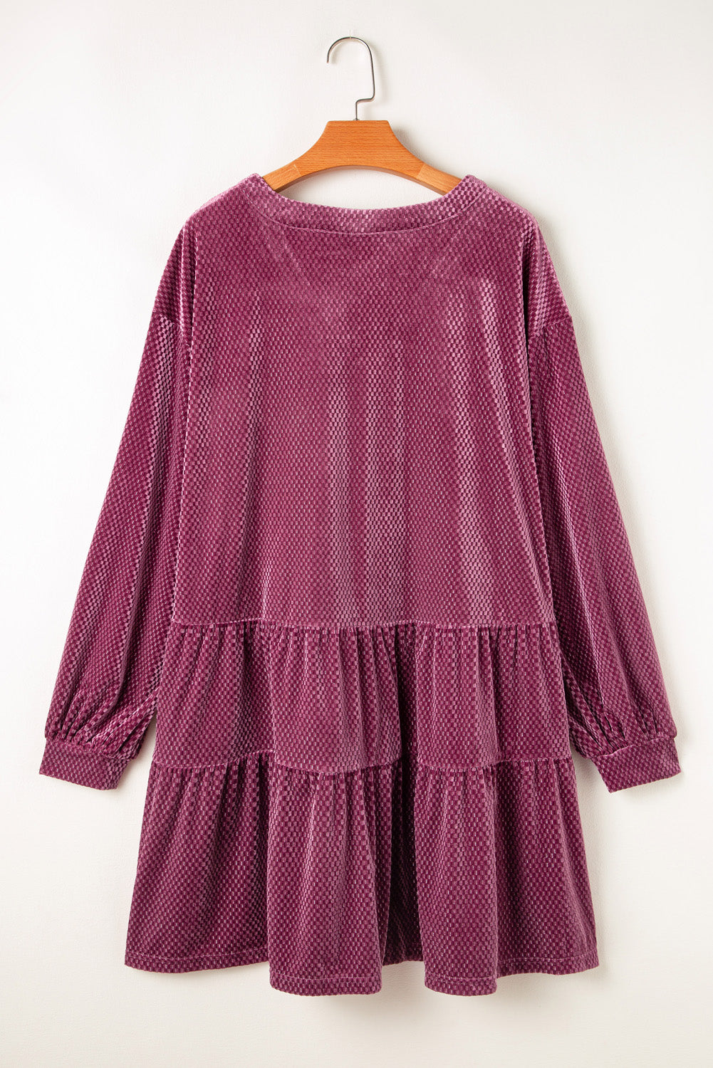 Meadow Mauve Plus Size Textured Velvet Tiered Buttons Tiered Dress - Premium Plus Size/Plus Size Dresses/Plus Size Mini Dresses from Momma Done Gone Crafty- Just $37.80! Shop now at Momma Done Gone Crafty
