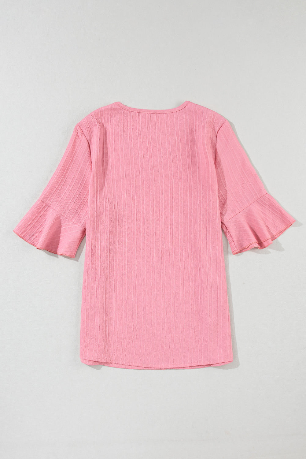 Peach Blossom Ruffled Half Sleeve V Neck Textured Top - Premium Tops/Tops & Tees from Momma Done Gone Crafty- Just $14.99! Shop now at Momma Done Gone Crafty