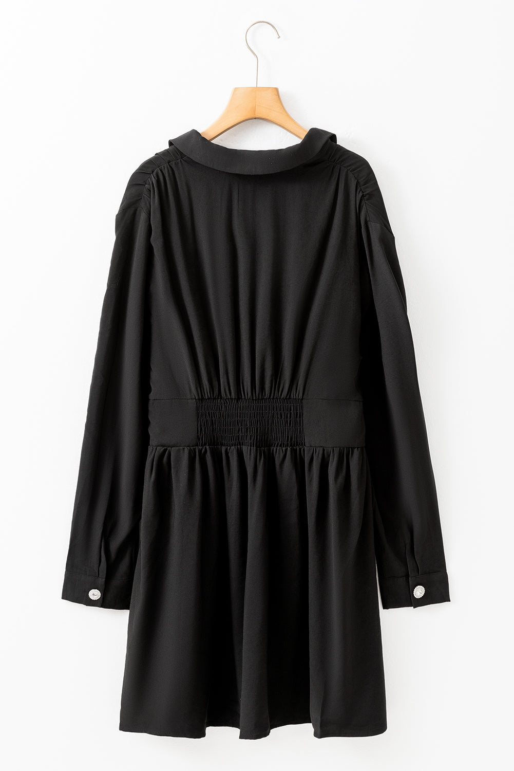 Black Elastic Cinched High Waist Long Sleeve Shirt Mini Dress - Premium Dresses/Mini Dresses from Momma Done Gone Crafty- Just $49.05! Shop now at Momma Done Gone Crafty