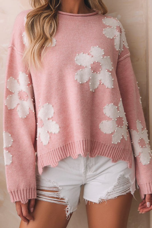 Multicolour Pearl Beaded Floral Drop Shoulder Sweater - Premium Tops from Momma Done Gone Crafty- Just $48.99! Shop now at Momma Done Gone Crafty