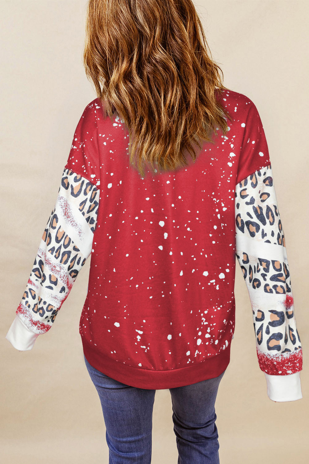 Red Tie Dye Leopard Drop Shoulder Sweatshirt - Premium Tops from Momma Done Gone Crafty- Just $33.60! Shop now at Momma Done Gone Crafty