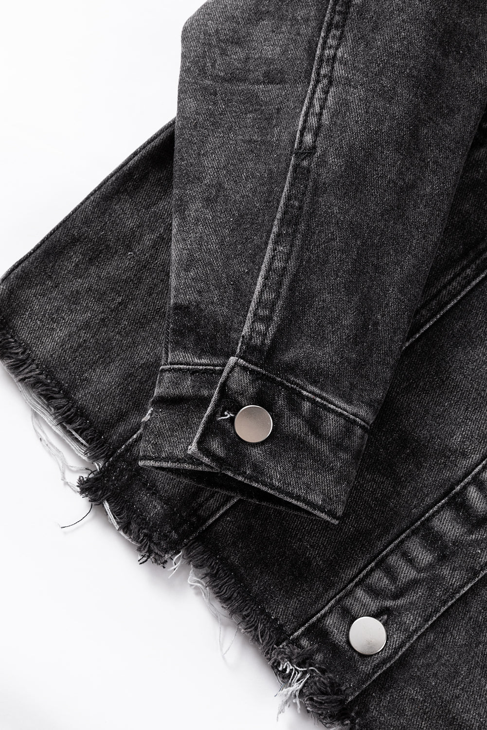 Black Drawstring Hooded Frayed Denim Jacket - Premium Outerwear from Momma Done Gone Crafty- Just $52.23! Shop now at Momma Done Gone Crafty