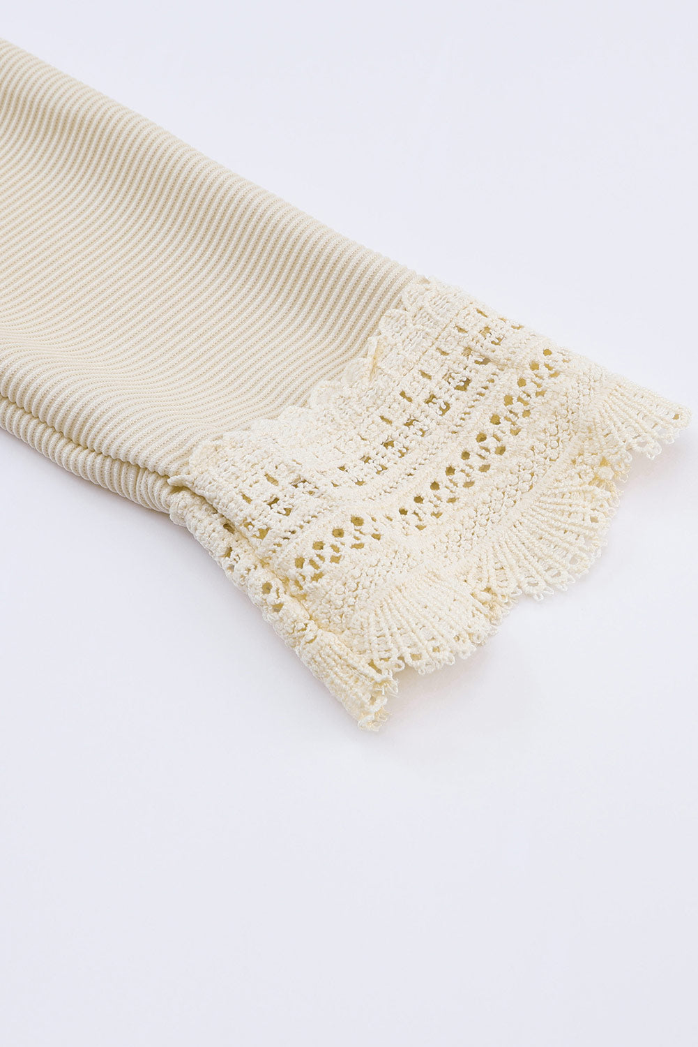 Apricot Ribbed Texture Lace Trim V Neck Long Sleeve Top - Premium Tops from Momma Done Gone Crafty- Just $30.60! Shop now at Momma Done Gone Crafty