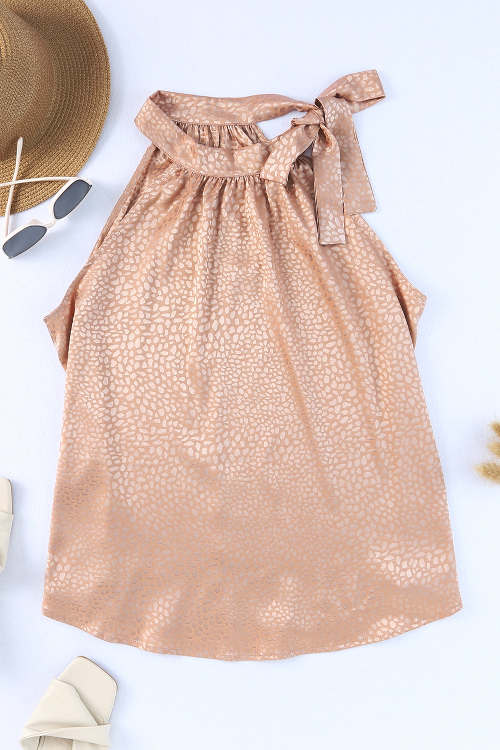 Pink Sleeveless Tie Mock Neck Leopard Tank Top - Premium Tops from Momma Done Gone Crafty- Just $42.90! Shop now at Momma Done Gone Crafty