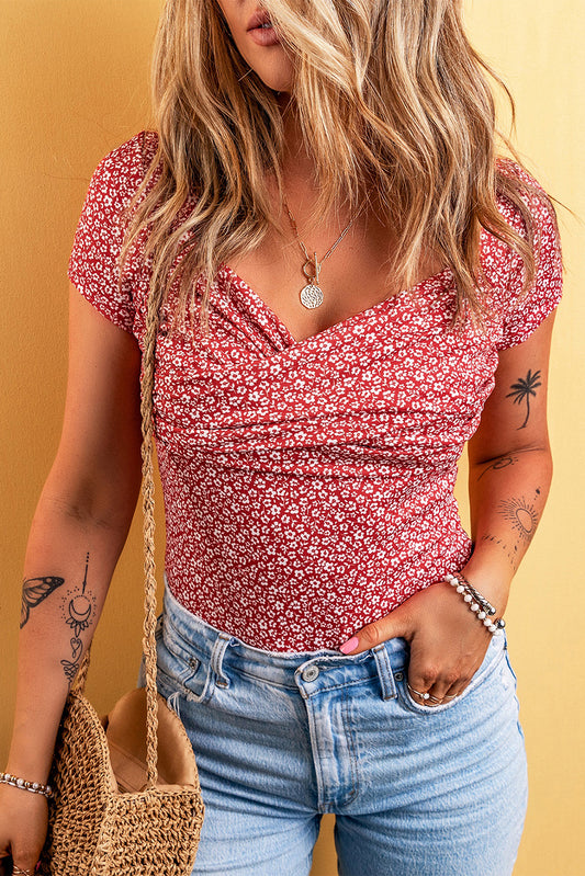 Red Wrapped V Neck Short Sleeve Floral Bodysuit - Premium Tops/Bodysuits from Ashes 2 Wildflowers Boutique, LLC- Just $15.06! Shop now at Ashes 2 Wildflowers Boutique, LLC