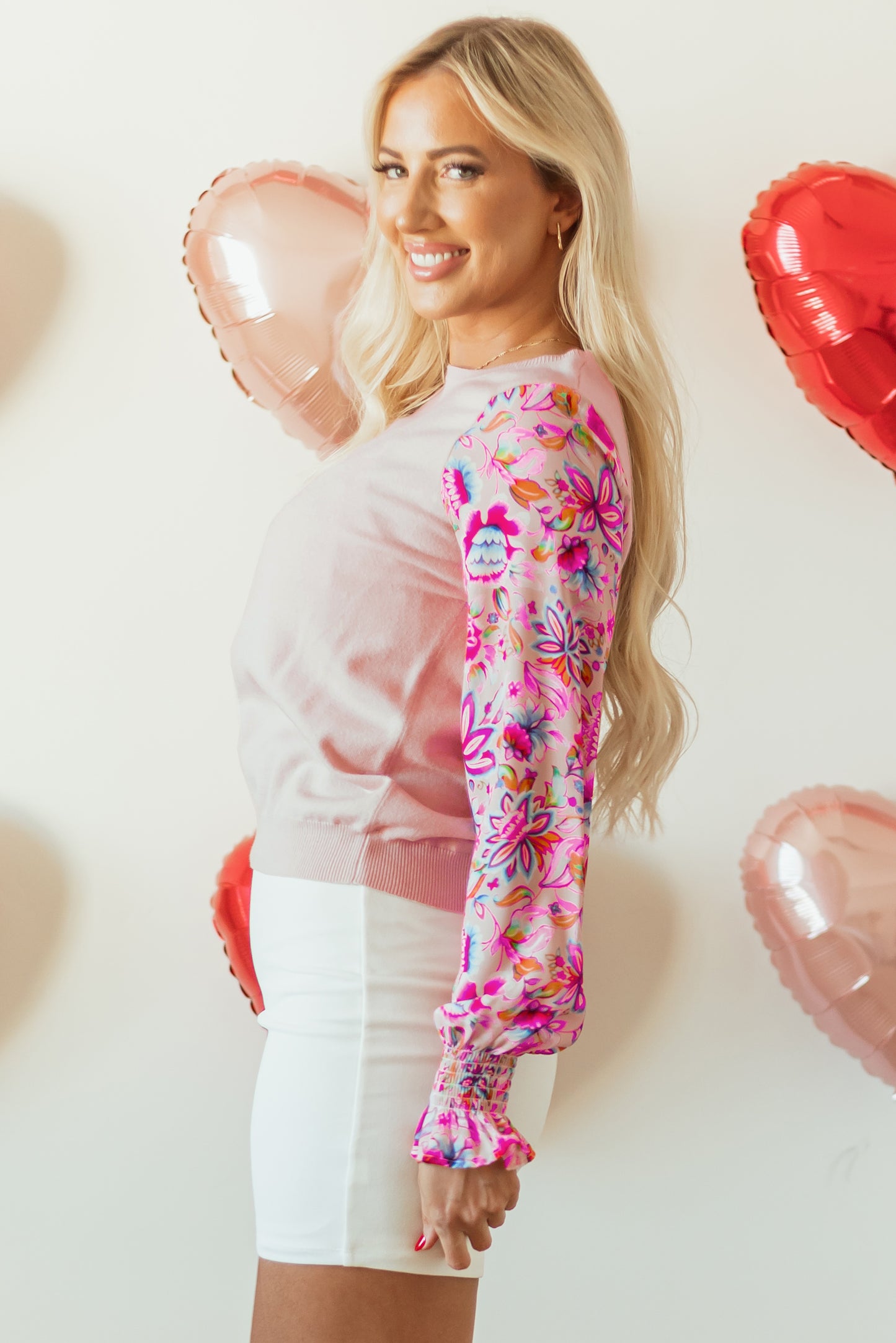 Oatmeal Floral Printed Patchwork Smocked Lantern Sleeve Knit Top - Premium Sweaters & Cardigans/Sweaters from Ashes 2 Wildflowers Boutique, LLC- Just $32! Shop now at Ashes 2 Wildflowers Boutique, LLC