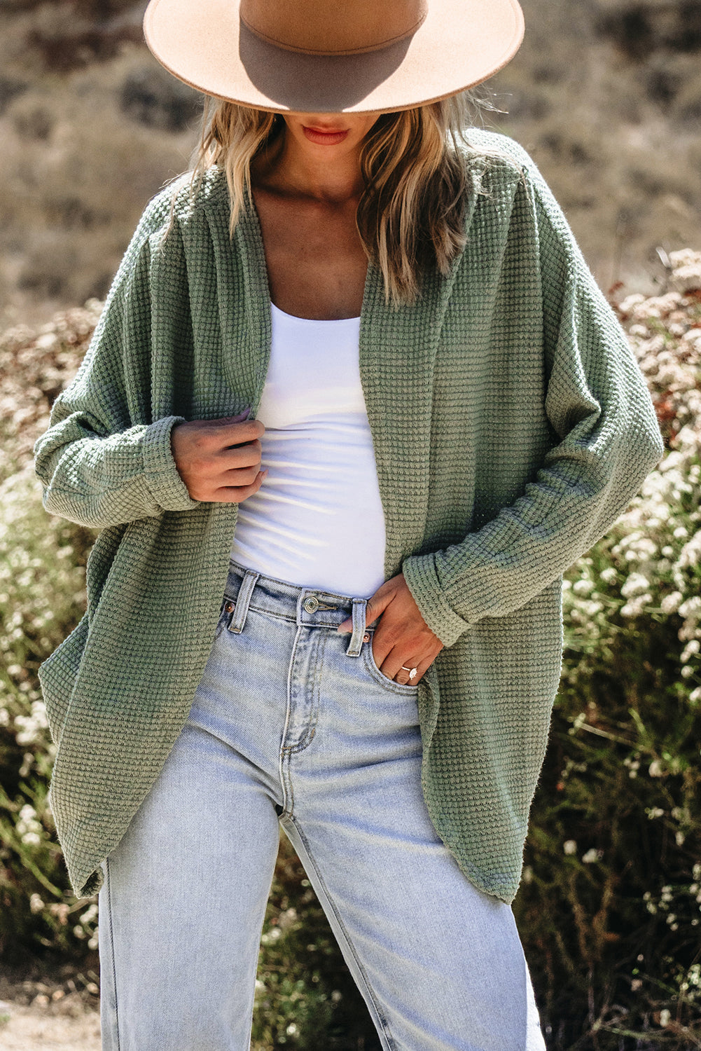 Laurel Green Waffle Knit Open Front Cardigan - Premium Sweaters & Cardigans/Cardigans from Ashes 2 Wildflowers Boutique, LLC- Just $32.83! Shop now at Ashes 2 Wildflowers Boutique, LLC