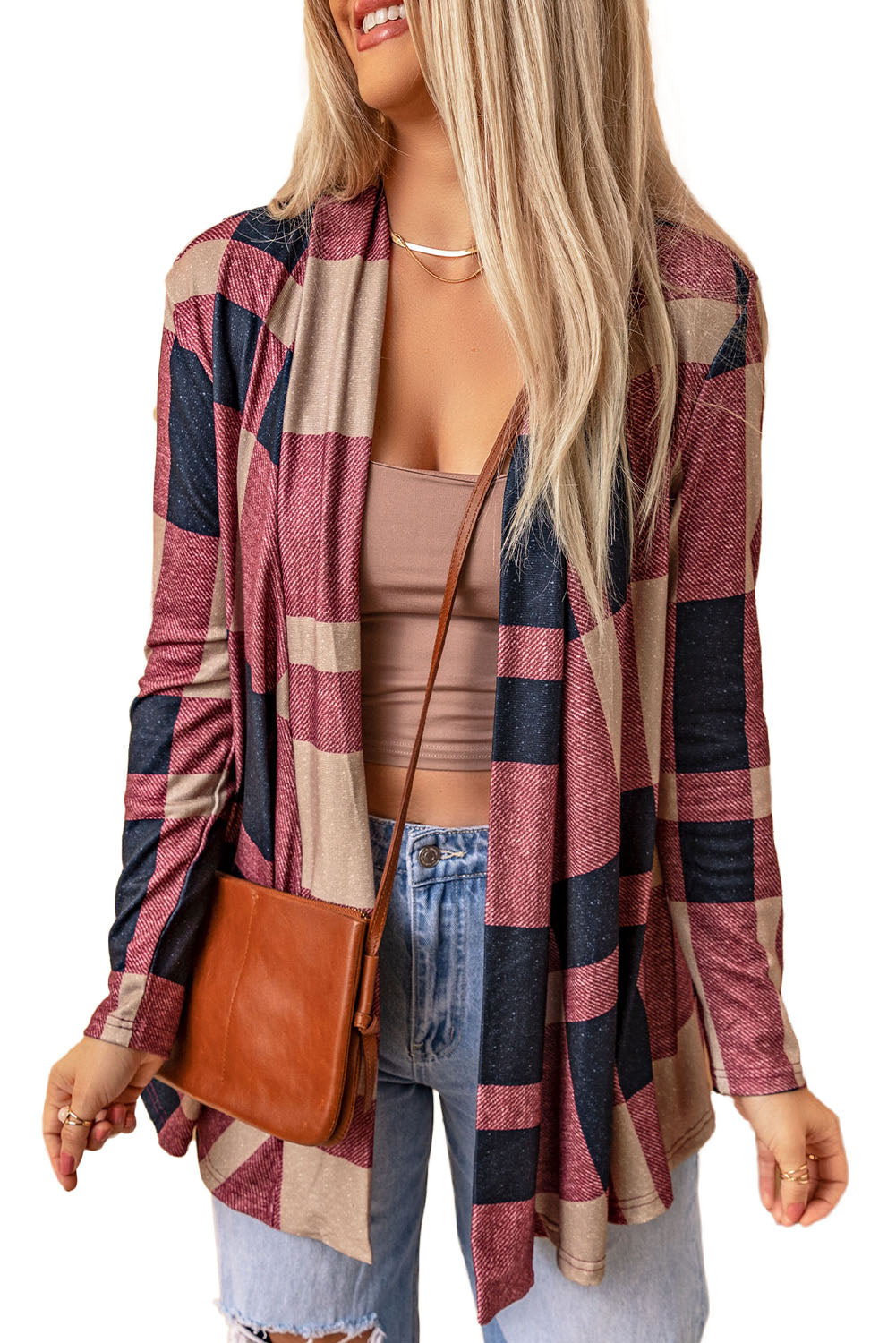 Draped Open Front Plaid Cardigan - Premium Tops from Momma Done Gone Crafty- Just $31.50! Shop now at Momma Done Gone Crafty