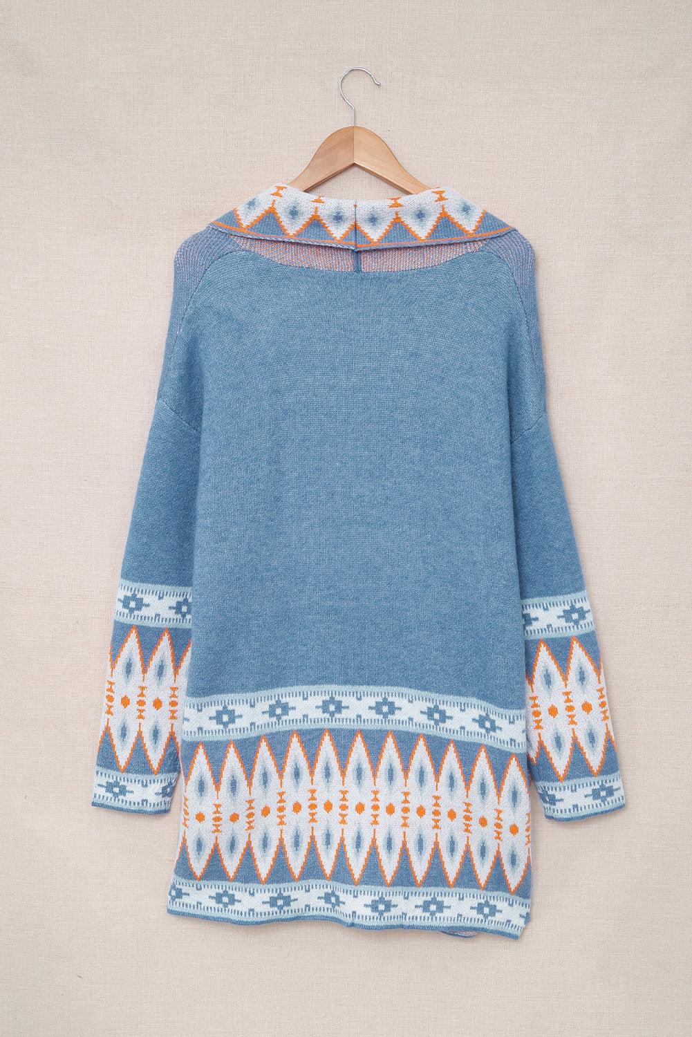 Blue Aztec Print Open Front Knitted Cardigan - Premium Sweaters & Cardigans/Cardigans from Ashes 2 Wildflowers Boutique, LLC- Just $30.97! Shop now at Ashes 2 Wildflowers Boutique, LLC