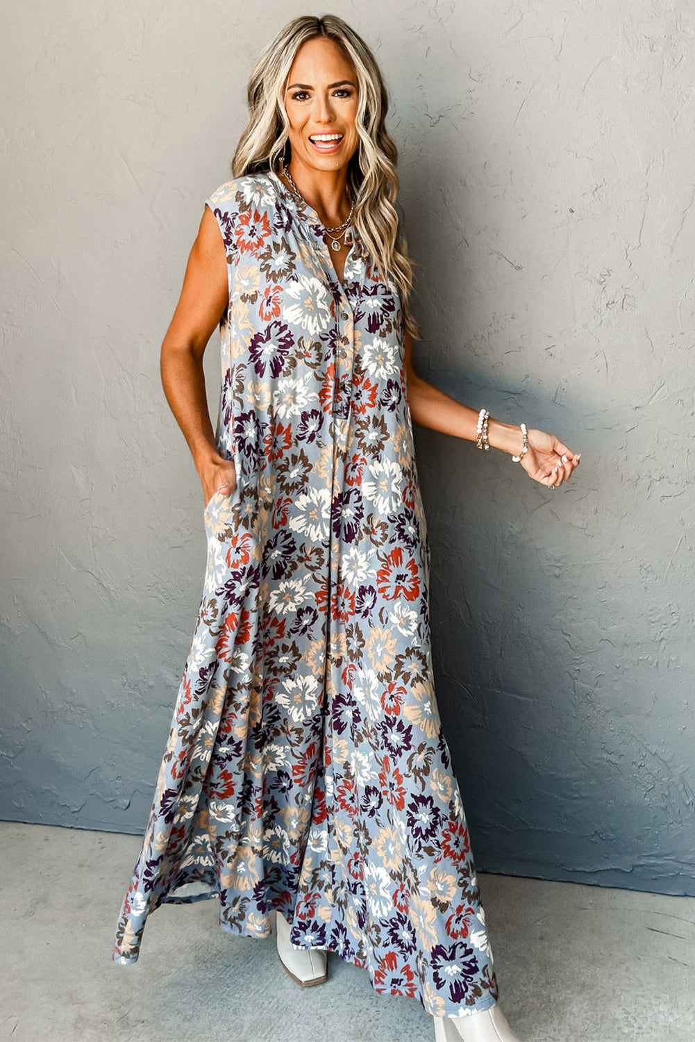 Sky Blue Floral Sleeveless Buttoned Pocketed Wide Leg Jumpsuit - Premium Bottoms/Jumpsuits & Rompers from Ashes 2 Wildflowers Boutique, LLC- Just $35.99! Shop now at Ashes 2 Wildflowers Boutique, LLC