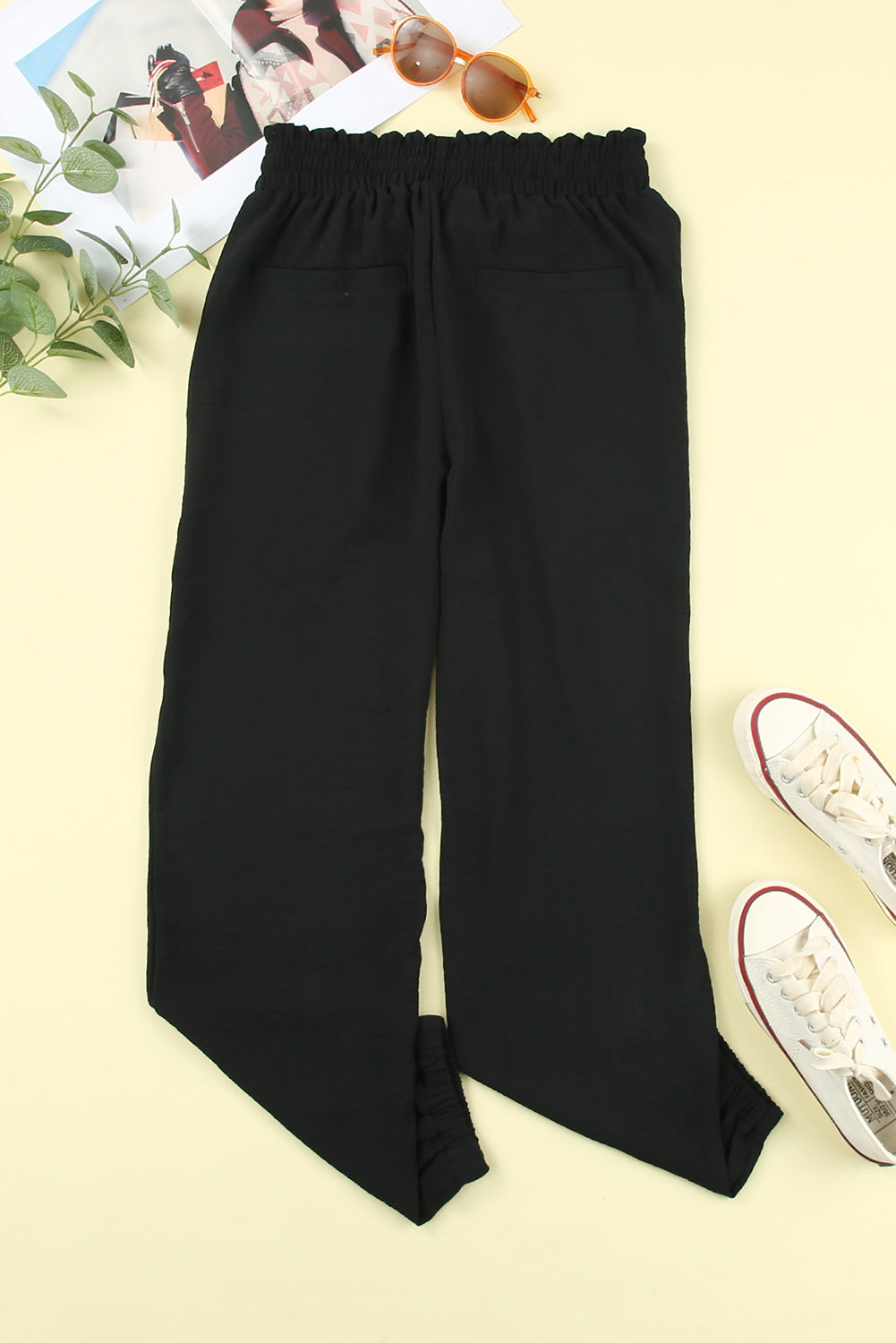 Black Solid Color Drawstring Smocked Waist Joggers - Premium Bottoms from Momma Done Gone Crafty- Just $47.40! Shop now at Momma Done Gone Crafty