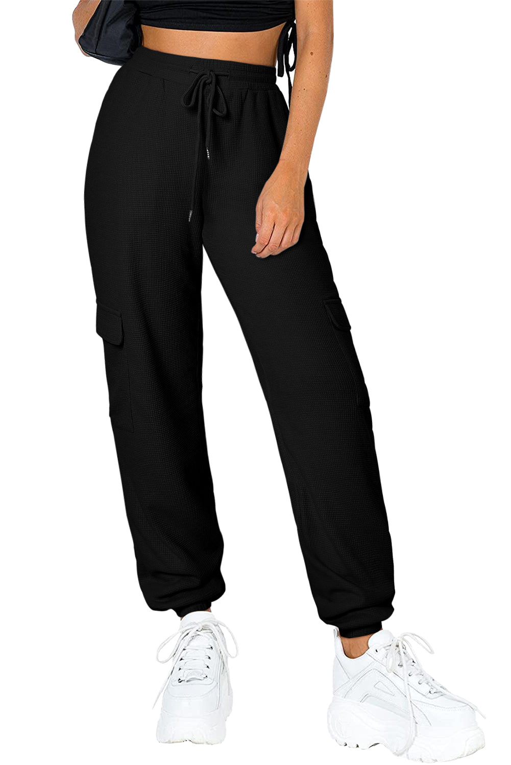 Black Waffle Texture Cargo Pocket Jogger Pants - Premium Bottoms/Pants & Culotte from Momma Done Gone Crafty- Just $25.77! Shop now at Momma Done Gone Crafty