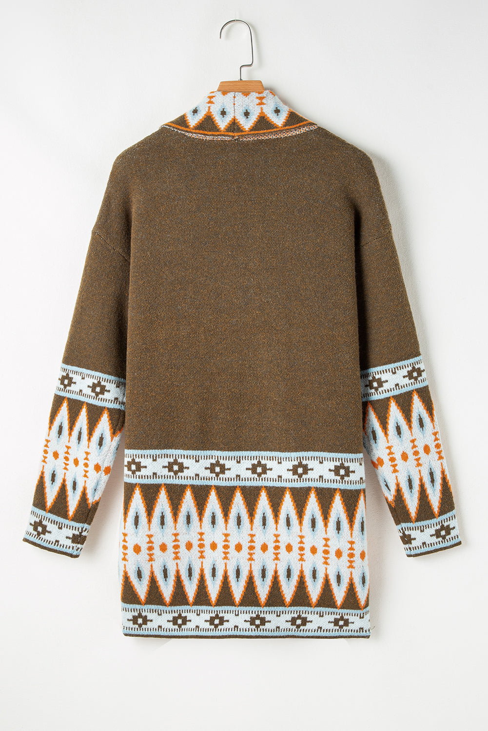 Brown Aztec Print Open Front Knitted Cardigan - Premium Sweaters & Cardigans/Cardigans from Ashes 2 Wildflowers Boutique, LLC- Just $40.97! Shop now at Ashes 2 Wildflowers Boutique, LLC